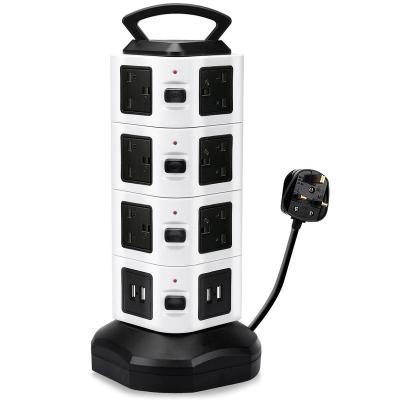 China Dual USB charging ports tower extension lead with USB slots, 14 plug extension AC outlets and 4 multi port USB power strip surge protected for sale