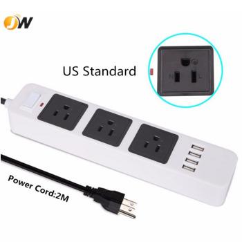 China 4 USB Ports USB Power Charging Strip, Power Supply Board with 3 AC Outlets 2m Extension Power Bar for sale