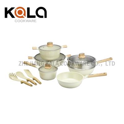 China Non Viable Wholesale Ceramic Stick Set Cookware Kitchen Supplies Aluminum Pot And Pan Kitchenware Set for sale