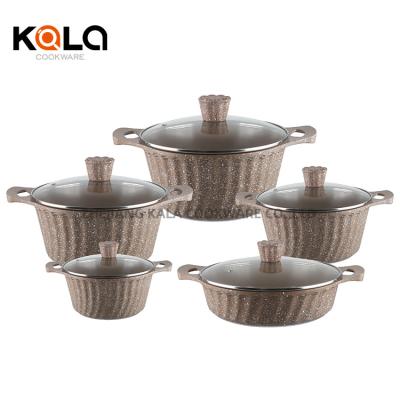 China Sustainable high quality induction non stick cookware set marble cookware set non stick kitchenware set aluminum wholesale cookware for sale