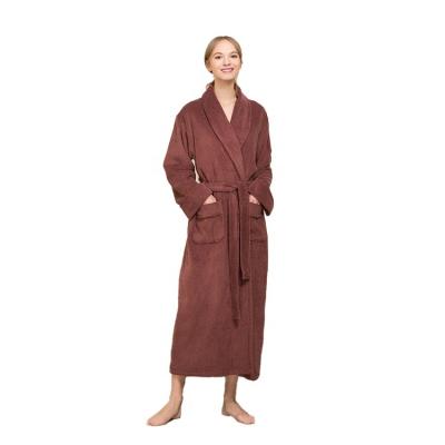 China 100% Breathable Solid Plush Polyester Ladies Extra Long Bathrobes With Shawl Collar for sale