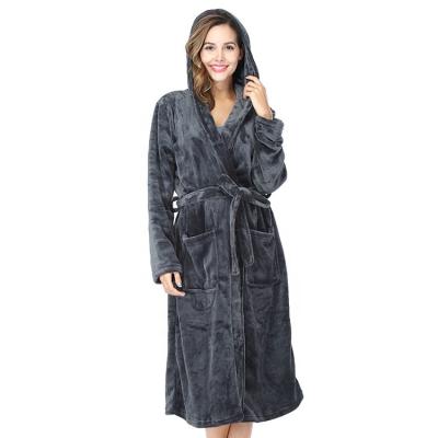 China Girls Long QUICK DRY Luxury Plush Fleece Couples Hooded Bathrobe in Black for sale