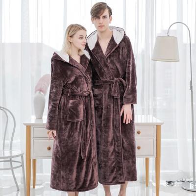 China Breathable Couple Hoodie Fleece Winter Family Brown Bathrobe Set For Women for sale