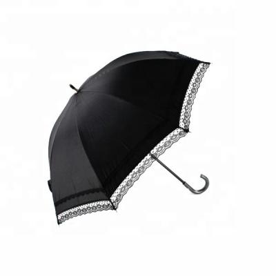 China Minimalist Classic Black Sun Umbrella With Sliver Coated UV Protect Lace Umbrella For Lady for sale