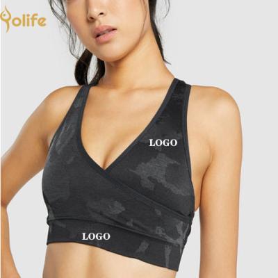 China 2022 High-impact Yolife Yoga Woman Sports Bra Sexy Naked Fitness V-Neckline Camouflage Seamless Sports Bra for sale