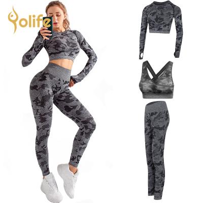 China Antibacterial Yoga Set Camouflage Seamless Sports Wear For Gaiters+Bra Gym Workout Women Gym Camouflage Fitness Clothing Booty Suit 2PCS for sale