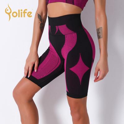 China Breathable Yolife custom your own yoga apparel gym design yoga pants women yoga shorts tights waist seamless yoga shorts snap! crack! for sale