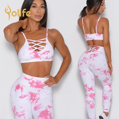 China Breathable Sexy Printed Sports Bra Set With Protection Women Fitness Yoga Training Suit Sportswear Gym Workout Dry Women Sport Equipment for sale