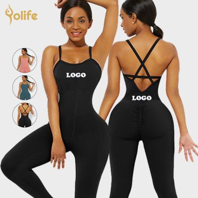 China Yolife Breathable 2022 Custom Logo Women Hollow Out Bodycon Yoga Set Workout Sports Gym Fitness One Piece Sets for sale