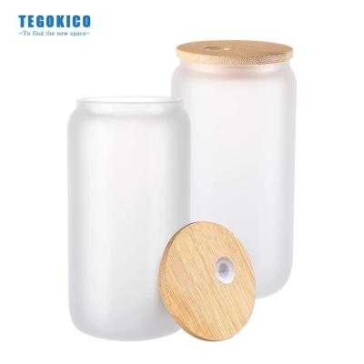 China Sublimation Coating USA Warehouse 16oz Clear Frosted Glass Mason Jar With Bamboo Lid With Straw for sale