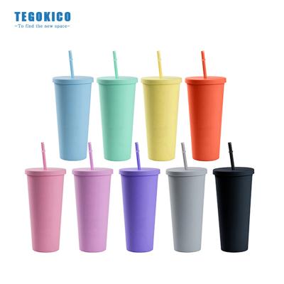 China 22oz Matte Colorful Wholesale Acrylic Luxury Lean Wall Tumblers Double Plastic Water Bottle With Lid And Straws for sale