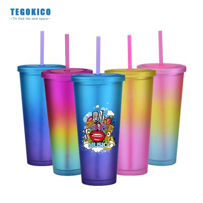 China Matte Colorful Wholesale Rainbow Acrylic Safe Lean Clear Double Wall Tumbler Food Grade 22oz Plastic Water Bottle With Lid And Straws for sale