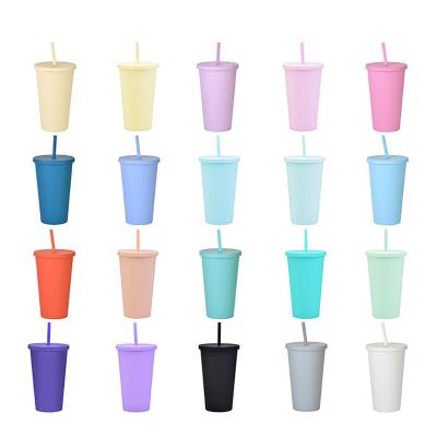 China 16 oz bulk acrylic matte plastic durable reusable double wall cold drinks summer skinny boba custom tumbler cups with lid and straw logo for sale