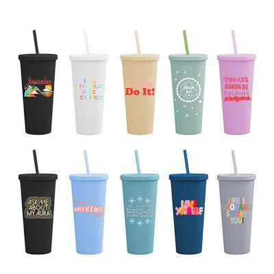 China Travel 22oz Cup Durable Plastic Reusable Matte Pink Black Coffee Cup Double Wall With Lid And Tumbler Lean Plastic Straw for sale