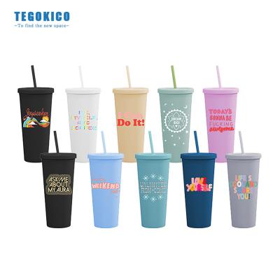 China Viable Cold Wall Coffee Mug 16oz Double Matte Cups Iridescent Plastic Tumbler With Straw Lid for sale