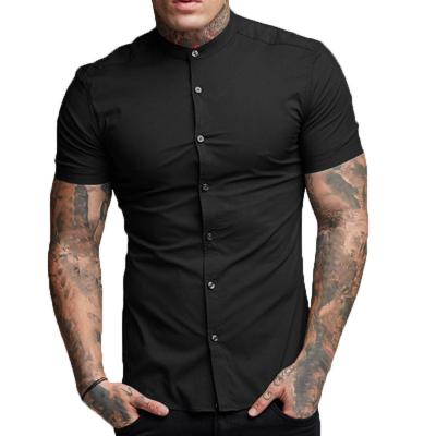 China High Quality Anti-pilling Solid Color Short Sleeve Formal Dress Shirts Men for sale