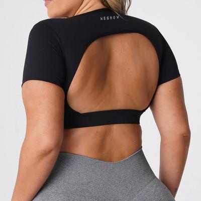 China Wholesale Anti-Wrinkle Padded Short Sleeve Active Wear Cropped T-shirts Women Fitness Gym T-shirt Workout Training Crop Top for sale