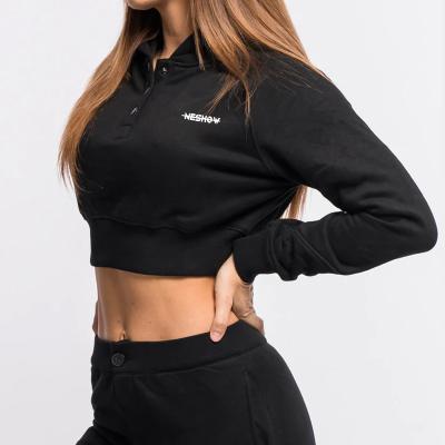 China Wholesale Custom Made Top High Quality Breathable Cotton Cropped Hoodie Anti-Wrinkle Crop Long Sleeve Gym For Women for sale