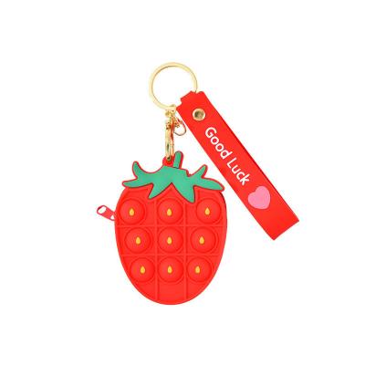 China Squeezable Push Bubble Reliever Effort Busy Person Sensory Toys Jumping Silicone Strawberry Key Chain Bag Squeeze Small Squeeze Toys for sale