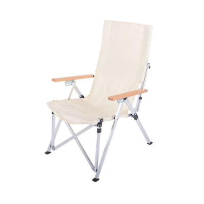 China Modern outdoor glamping portable furniture wood grain aluminum folding camping chair with beech armrest for sale