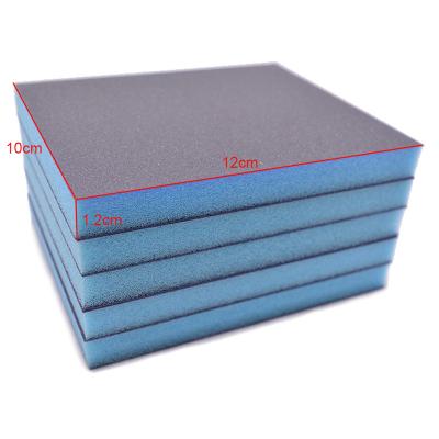 China 120*100*12mm Aluminum Oxide Wet & Dry Use Block 60#~220# Abrasive Blue Sponge Sanding Block For Grinding Polish for sale