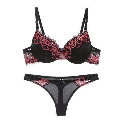 China Hot Selling Fashion QUICK DRY Femal Push Up Bra Wire Embroidery Sheer Lace Strap Adjustable Bra And Panty Set for sale