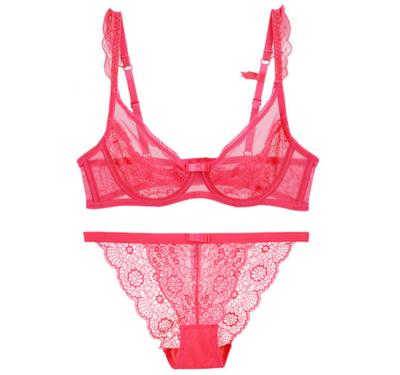 China Honeymoon QUICK DRY Exotic Elegant Floral Plain Red Lace Lift Fabric Underwire Bra and Soft Unpadded Panty Set for sale