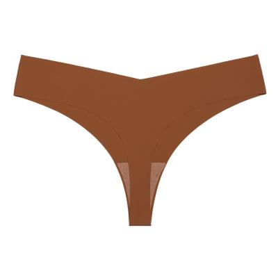 China Antibacterial Multicolor V Shape Low Rise Ladies Nude Laser Cut Underwear Quick Dry Women's Seamless Thong Panties for sale