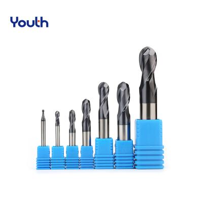 China Burning & HRC55 Youth End Mill Fresa Tungsten Carbide Cutter CNC Router Bit Ball Mill Cutter 2 Bullnose Flute for sale