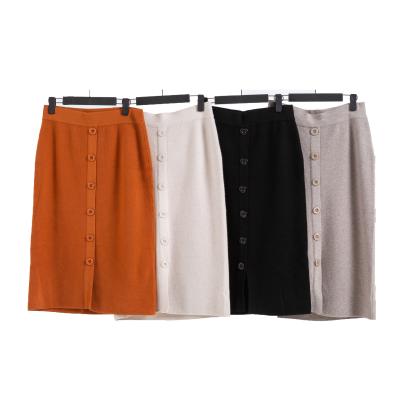 China Wholesale Plus Size Elastic Band With Buttons Women Mid Knit Skirt for sale