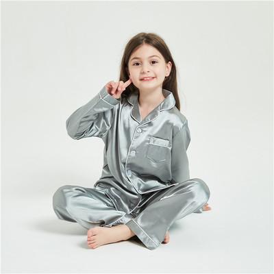 China 2021 Breathable Children's 100% Silk Pajamas Set Short Sleeve Girl's Silk Pajamas And Shorts Sleepwear Kids Pajamas for sale