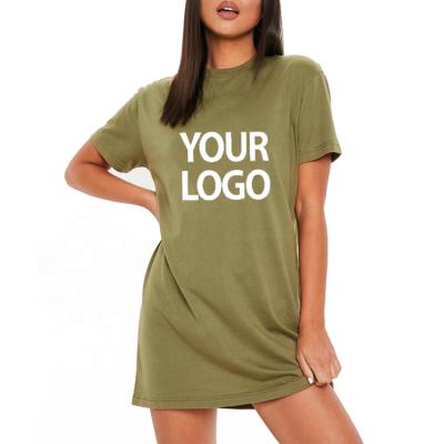 China Custom Plus Size Anti-Wrinkle Solid Color Short Sleeve Cotton Dress Hot Sale Women's Casual Logo T-shirt Dress Custom Made for sale