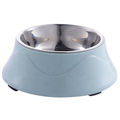 China 2019 New Pet Feeding Bowl Sustainable Non-slip Plastic Dog Bowl Stainless Steel Pet Bowl for sale