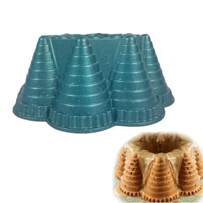 China Food Grade Sustainable Tower Formed Round Non-Stick Fluted Cast Aluminum Cake Pan Mold Bundt Baking Cake Pan for sale