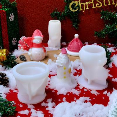 China Stocked 3D Christmas Tree Candle Silicone Mold Christmas Element Festival Sata Snowman Candle Mold for sale