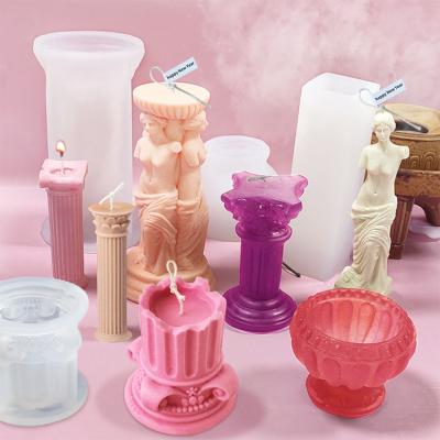 China 3D Stocked Roman Column Candle Silicone Mold, Ancient Greek Pillar Candle Mould, DIY Candle Plaster Soap Craft Making Tool for sale