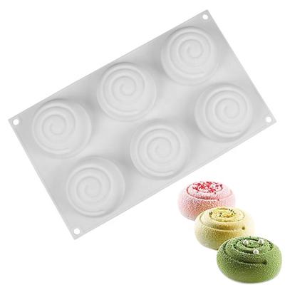 China Sustainable Food Grade 6 Cavity Round Mousse Cake Mold Silicone Donut Baking Spiral Mold for sale