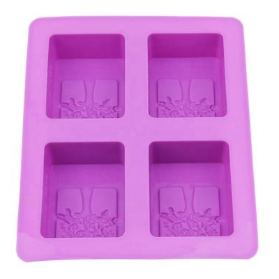 China Amazon Viable Hot Selling Version 4 Cavity Flower Tree Shape Rectangle Easy Silicone Soap Mold for sale