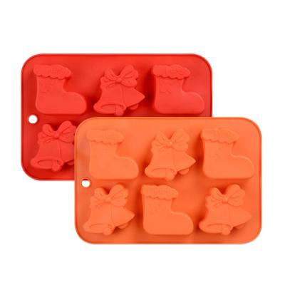 China Viable 6 Cavity Christmas Bell Socks Silicone Cake Mold for sale