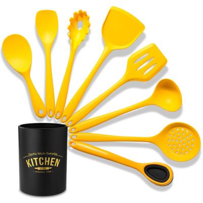 China Stocked 11 Pieces Cooking Cooking Utensils Set, Yellow Cookware Set, Silicone Nonstick Spatula Set With Iron Utensil Rack for sale