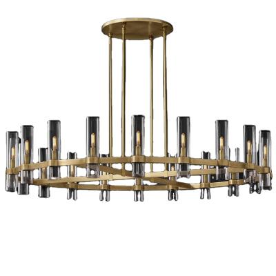 China Modern Copper Industrial Design America Project Artist Pendant Chandelier Handing Lamps for Foyer Luxury Decor Labby Glass Brass Lighting for sale