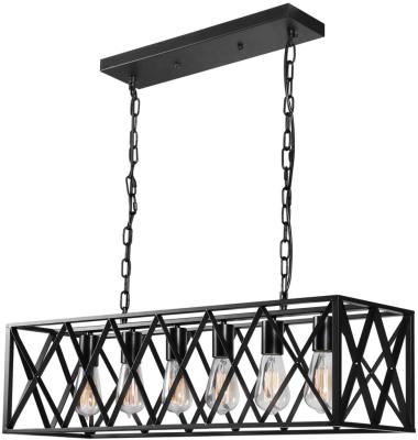 China Farmhouse Vintage Industrial 5 Lights Pendant Lighting Black Chandelier With Solid Black Cage Ceiling Light Fixtures For Dining Table for sale