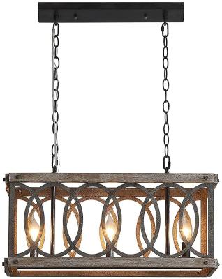 China Durable Rustic Wood Metal Oil Rubbed 3-Light Bronze Linear Rectangle Ceiling Chandelier Hanging Pendant Kitchen Island for sale