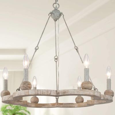 China Farmhouse Chandelier for Dining Room, Wheels Chandelier Light Fixture, 6-Light for sale