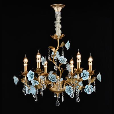 China Luxury Hanging Chandelier Rose Ceramic Flower Pendant Lamp Traditional Romantic Modern Decoration for Corridor Living Room Hotel Home Villa for sale