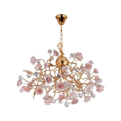 China DIY Contemporary Pink Mounted Chandelier Crystal Ball Pendant Lamp For Bedroom Romantic Led Lighting For Wedding Site for sale