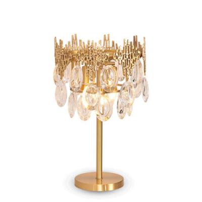 China Contemporary New Design 220V Antique Brass Crystal Chandelier Table Lamp Dining Bedroom Near Lighting Shiny Gold Finished for sale