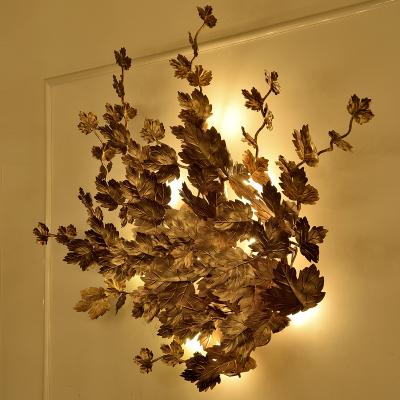 China Modern European Creative Led Hanging Reading Lights Bedside Wall Lamp Maple Leaf Bedroom Antique Bronze Indoor Lighting for sale