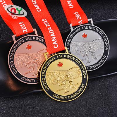 China Custom Europe Manufacture 3D Ribbon Award Plating Gold Medals Soft Enamel Boxing Medal For Sale for sale