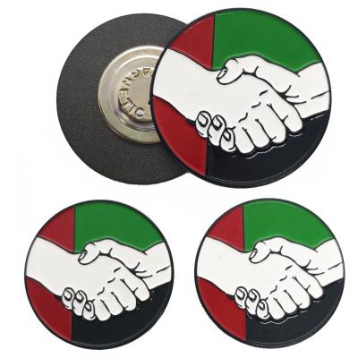 China Wholesale Magnetic 3D Handshake Gift Round Shape Forty-ninth Flag UAE National Day Badge Metal Lapel Pin for sale